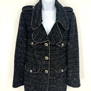 Per Se Womens Black Tweed Zipper Trimmed Jacket Size 6
